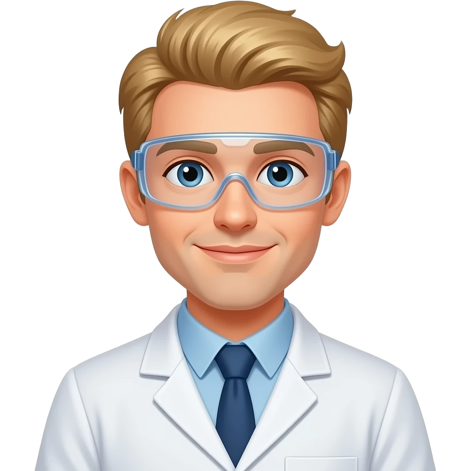 male, lab scientist, blonde, pony tail, goggles emoji