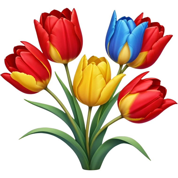 primary color tulips - red, blue, and yellow tulip flowers emoji
