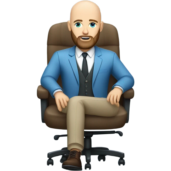 Bald, Caucasian, blue-eyed, Psychotherapist in a modern chair with a full beard emoji