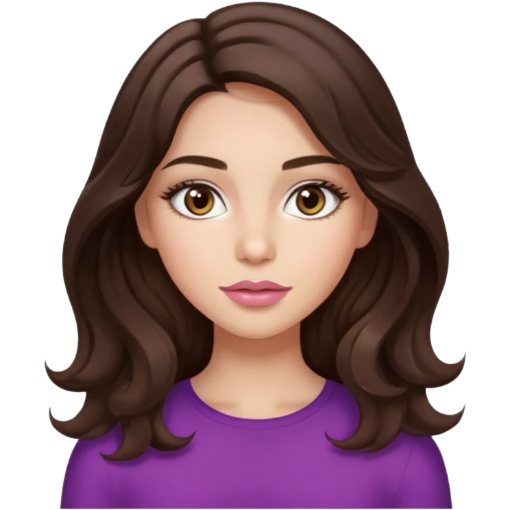 girl with wavy long dark brown hair, brown eyes, light to medium complexion, long lashes, almond shaped eyes, light pink lipstick emoji