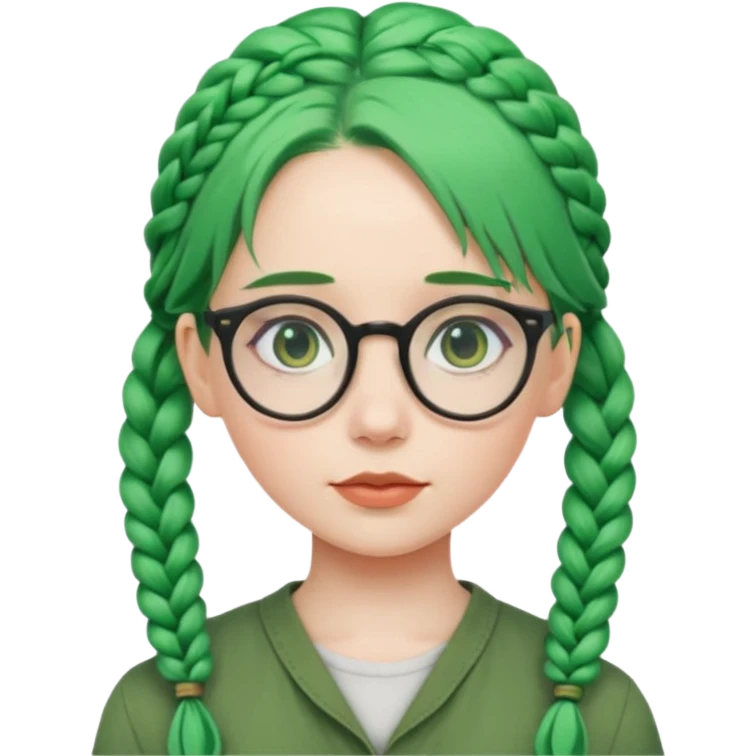 girl with green hairs, braids and spectacle, big visible braids  emoji