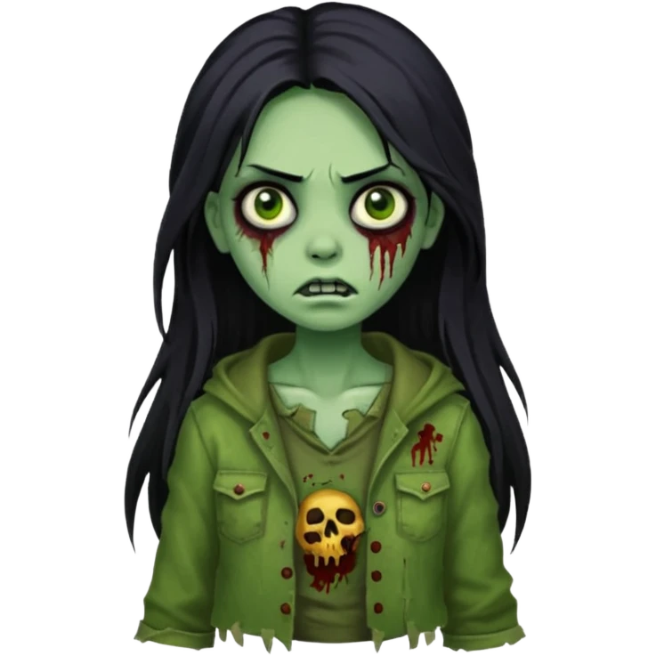 girl zombie with long black hair and green skin emoji