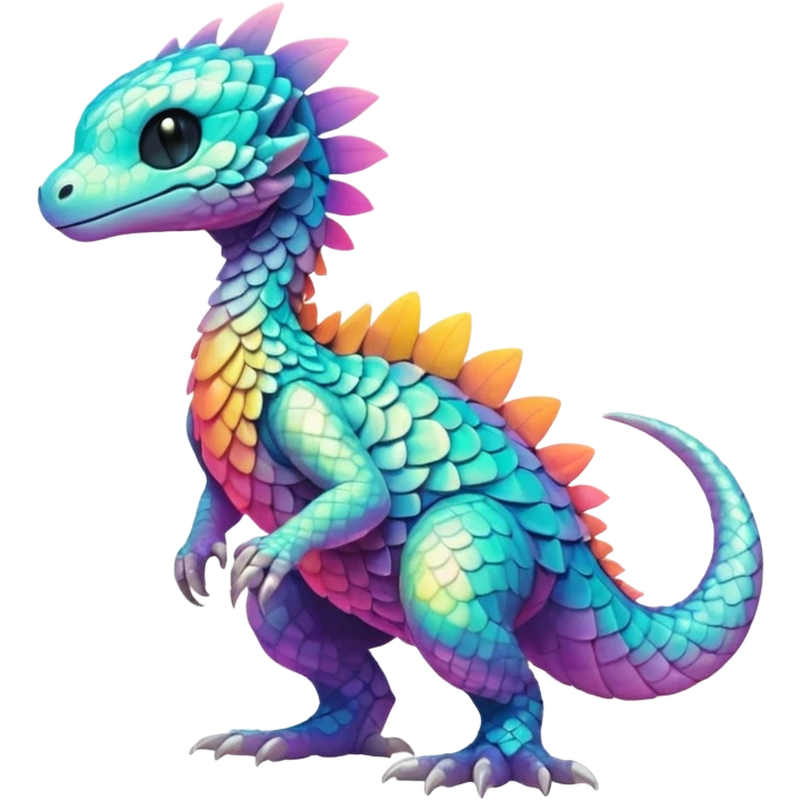 futuristic lush warm-colored iridescent whitish silvery scaley neon-colored Fakémon-Trico-creature (full body) emoji