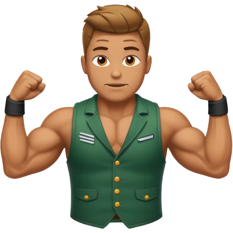 A fir person wearing vest only upper body reflexing muscles emoji