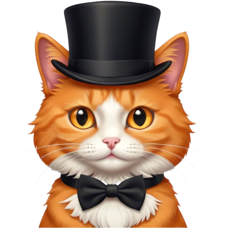 fluffy elegant orange cat with top hat black emoji