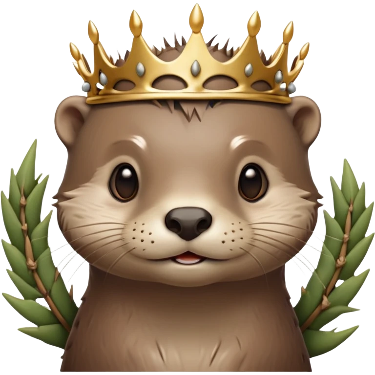 really cute confused otter face in three-quarter profile with simple thorny stem wrapped horizontally around its forehead like Jesus Christ's Crown of thorns, no crown shape on top, just thin spiky branches circling the forehead emoji