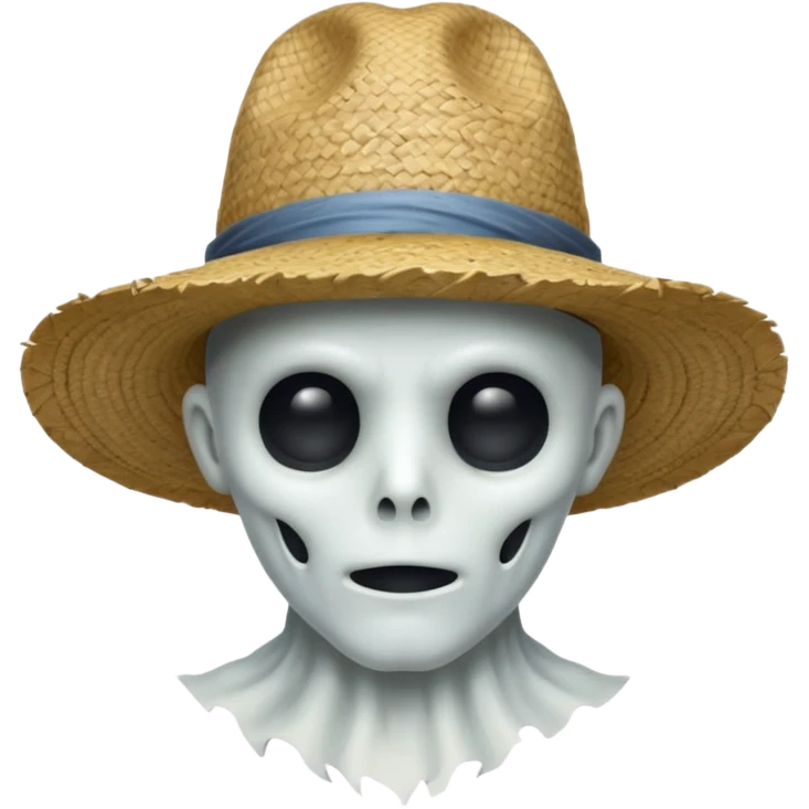 ghost farmer portrait, head and shoulders only, straw hat, spooky pale face, cracked skin, haunted vibe, 3D cartoon, mobile game icon style, clean background, no text, no watermark
 
 emoji