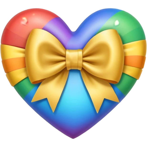heart with a rainbow river, gold bow with heart pattern on the bow, apple emoji style emoji