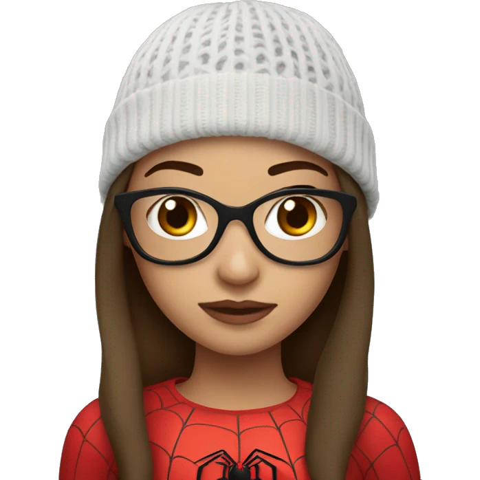 brunette girl with spiderman beanie emoji