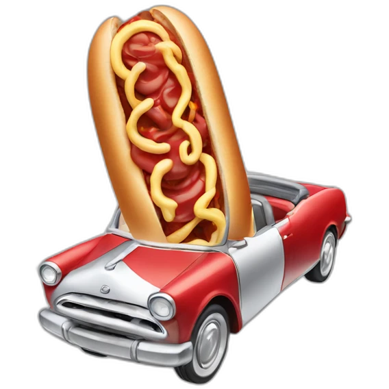 skyscraper dancing on a cloud with a top hat and a hotdog next to a red car emoji