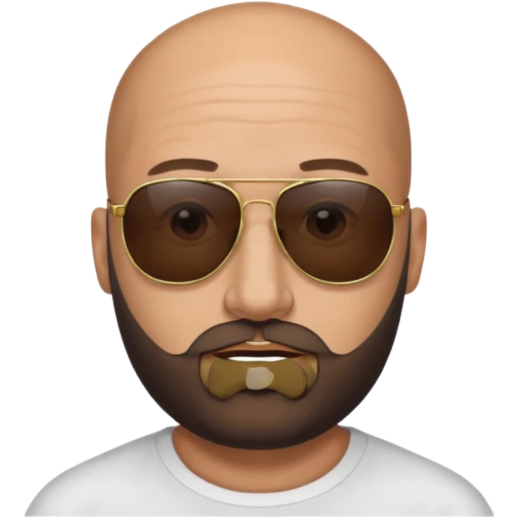 A bald man with a trimmed beard, wearing black sunglasses and a confident expression. emoji