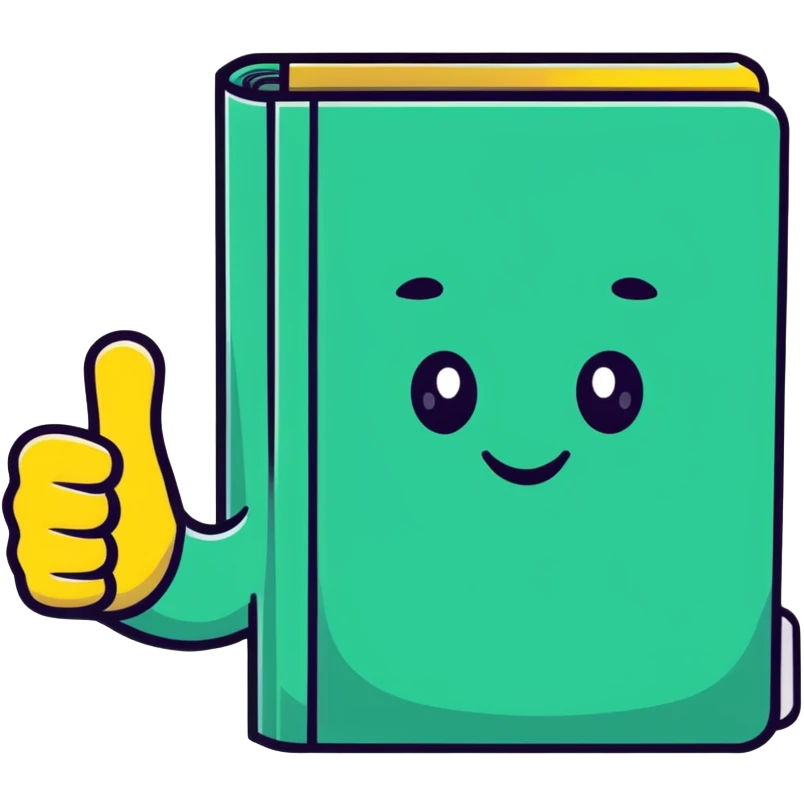 a little book smiling and giving a thumb up emoji