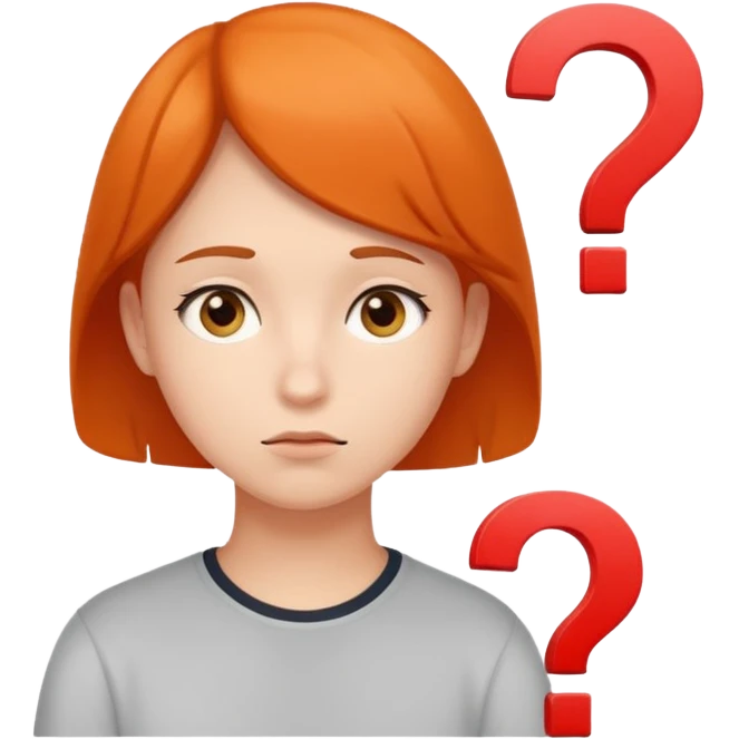 student thinking about a question, thoughtful pose with question mark above head emoji
