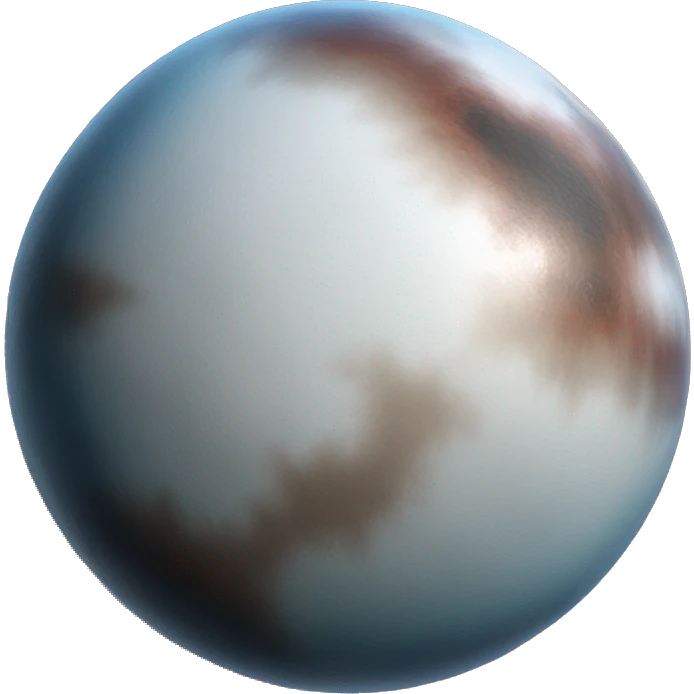 1 planet, with icy surface, mostly white, light brown, red brown, grayish blue, and dark charcoal, reflecting its icy plains, organic-rich regions, and rocky surfaces. emoji