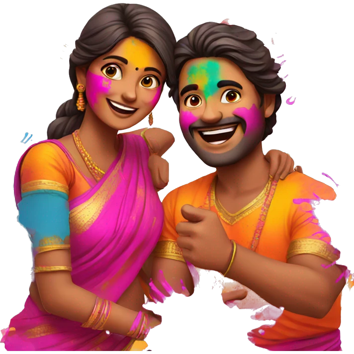 Couple celebrating holi emoji