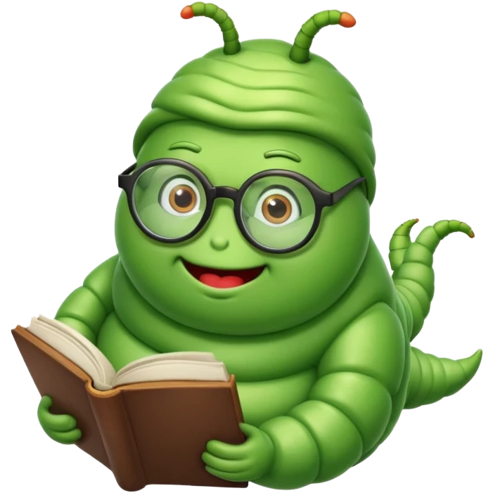 green fat Worm with glasses reading book emoji