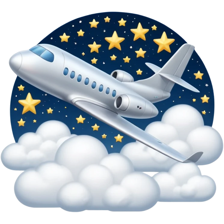 a plane flying above clouds and below stars emoji