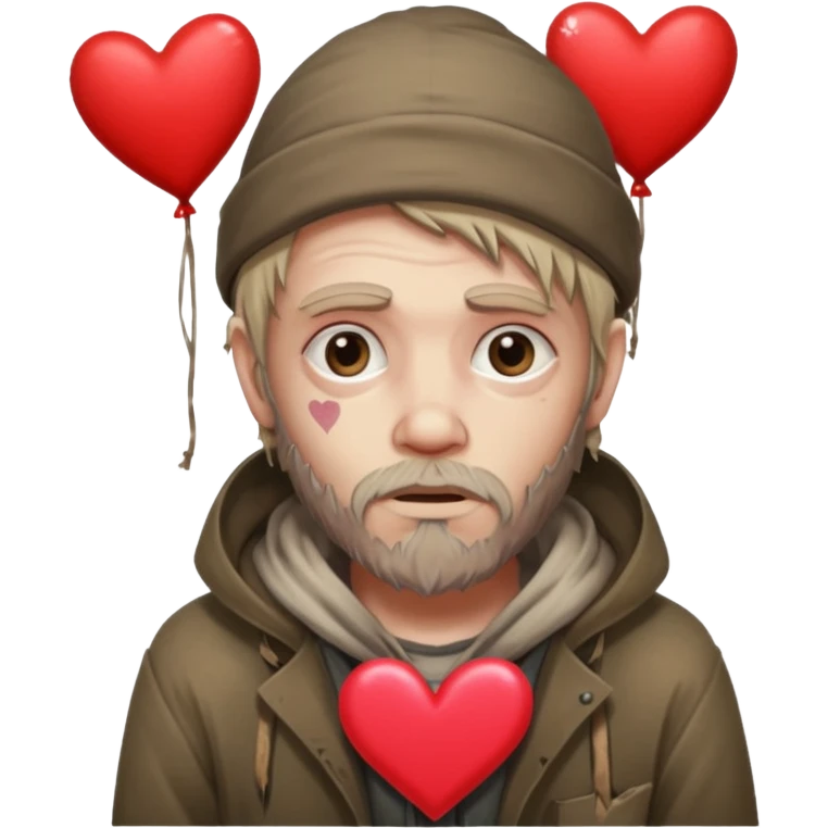 Homeless man with Valentine’s Day decor smelly and ugly  white emoji