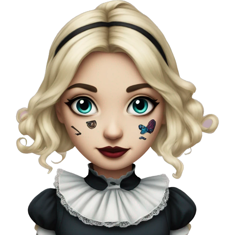 Realism Alice in Wonderland with neck tattoos and dark eye makeup emoji