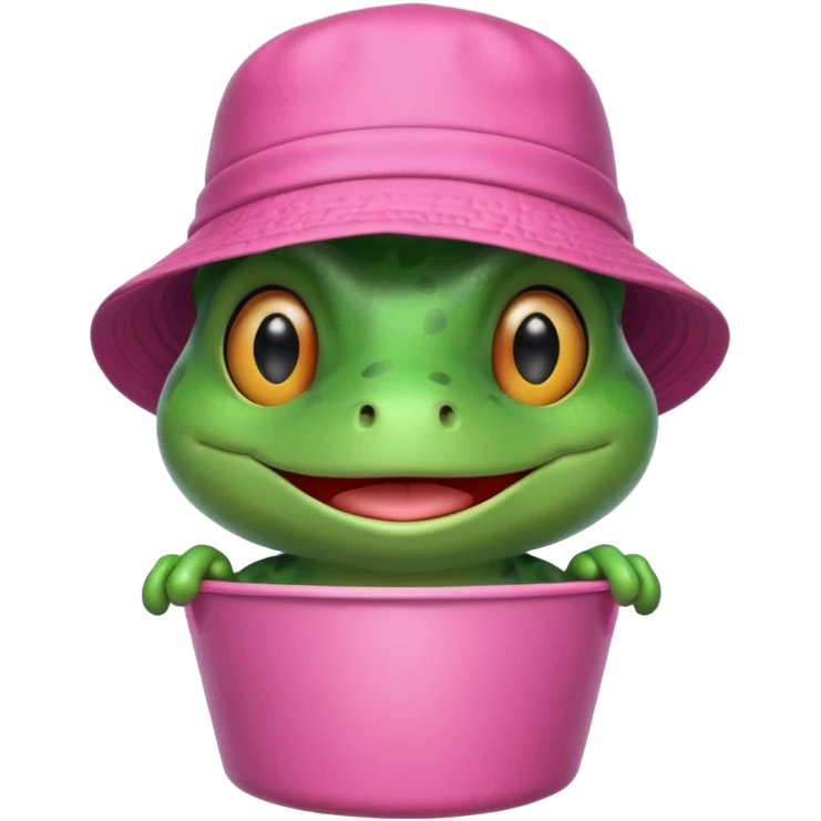 Frog with a pink bucket hat emoji