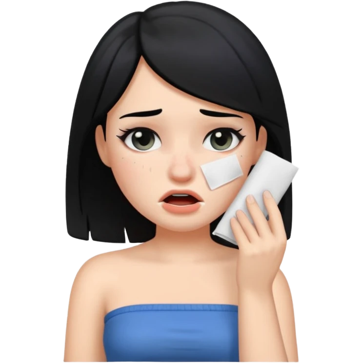making a white skin black hair girl wearing tube using paper to swipe her tears because of stress ios memoji style emoji