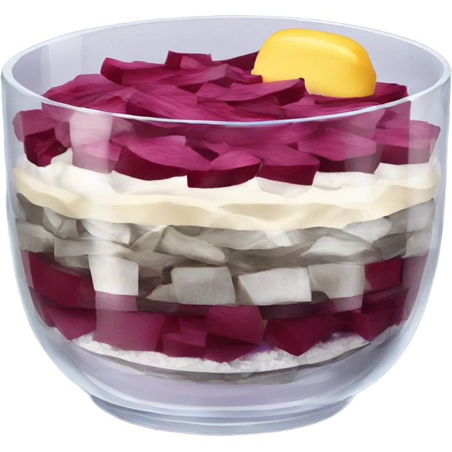 Shuba russian Layered Beet dish  with Herring and mayonnaise in Crystal bowl  emoji