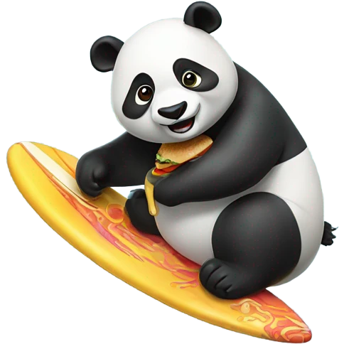 Panda riding a surfboard and eating burger  emoji