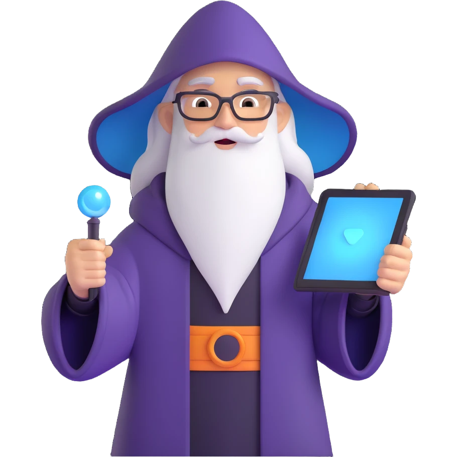 tech wizard holding a glowing tablet emoji
