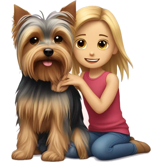 Yorkshire terrier in a cuddle with a girl.  emoji