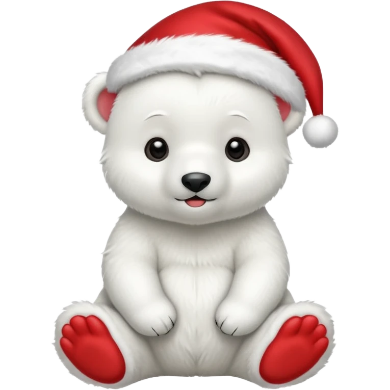 baby polar bear wearing red hat of santa claus emoji