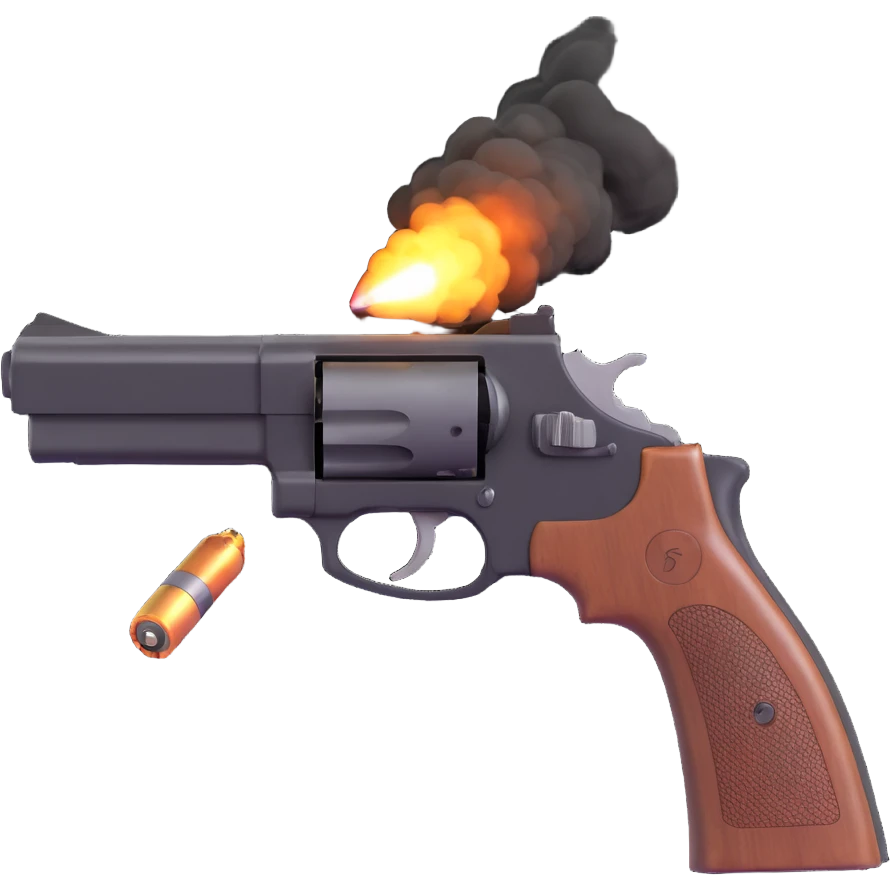 A realistic handgun firing a bullet, with muzzle flash and smoke coming out of the barrel emoji