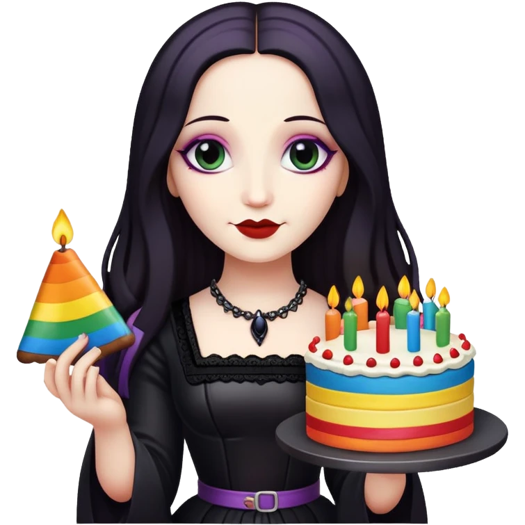 goth monalisa holding a rainbow birthday cake  emoji