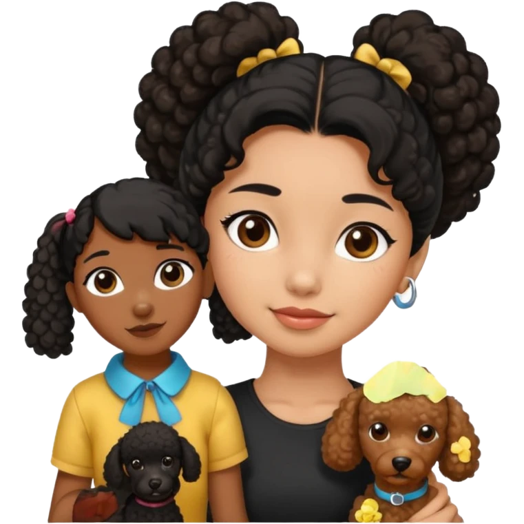 Ponytail black hair girl with brown Poodle say goodbye  emoji