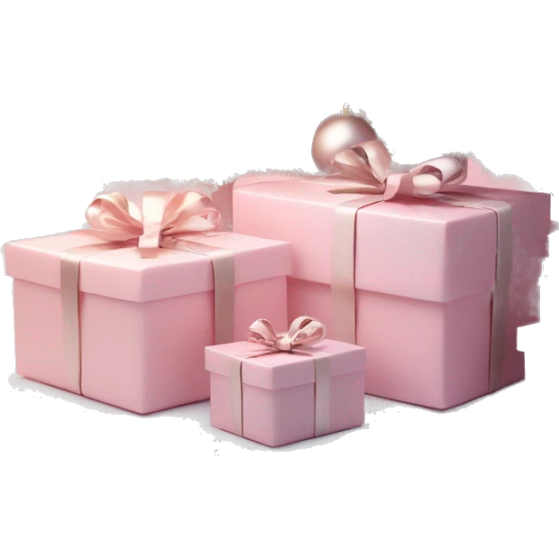 Light pink Christmas gifts under a white Christmas tree  emoji