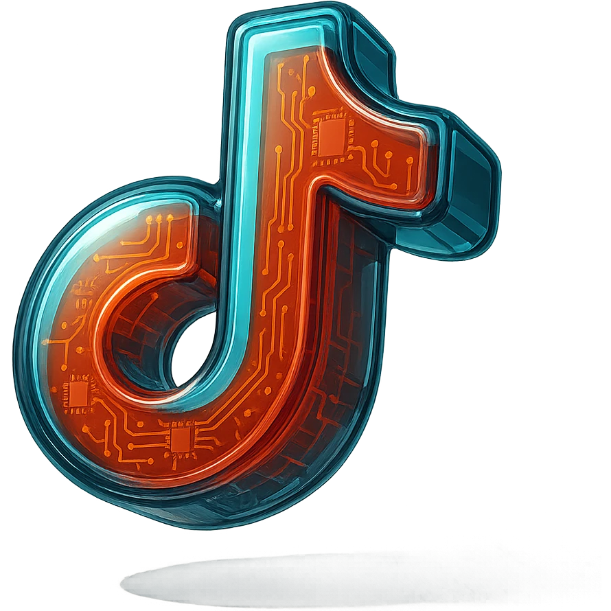 Create a plump glossy TikTok logo with a transparent background, sharp contour, expressive shadows and highlights, similar to the provided example. emoji