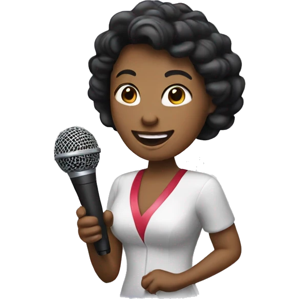 A hostess is holding a microphone. emoji