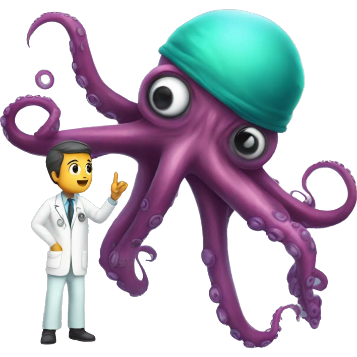 Alien Octopus with scared scientist  emoji