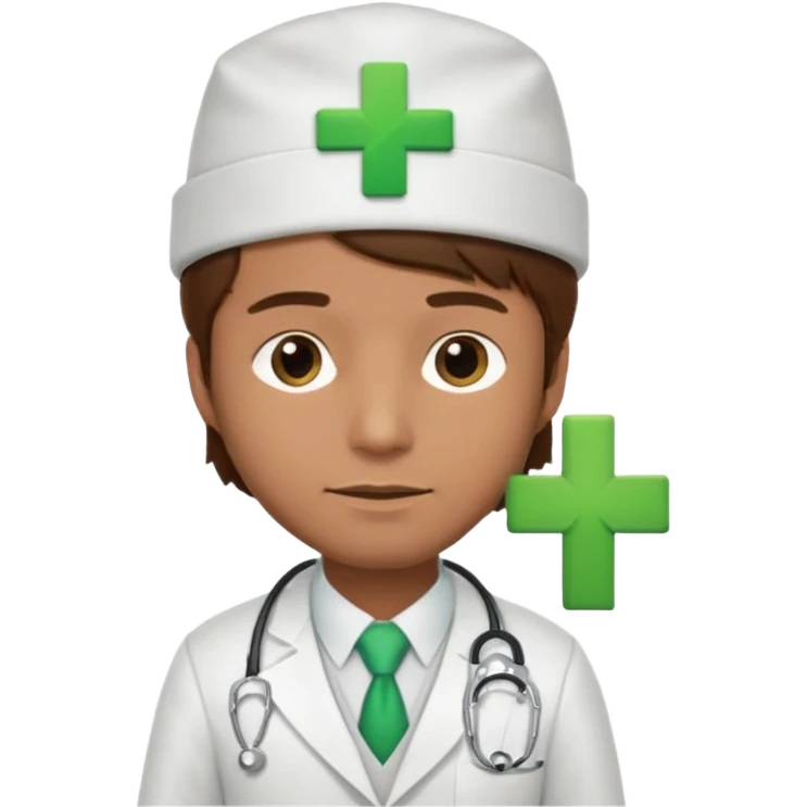 a doctor in white suit with a doctor hat with green cross brown hair man emoji