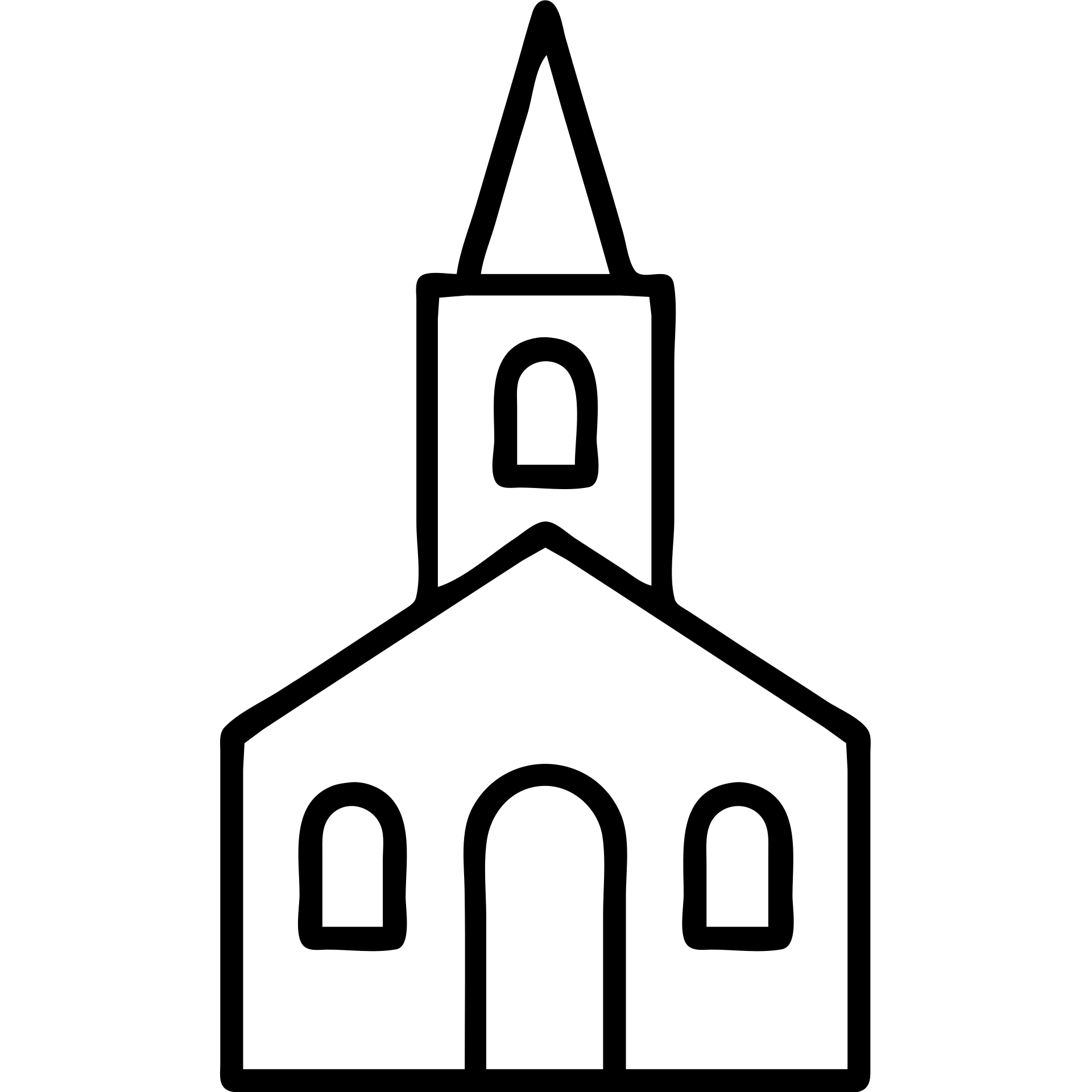 outlined icon of a traditional church building with steeple, no fill emoji