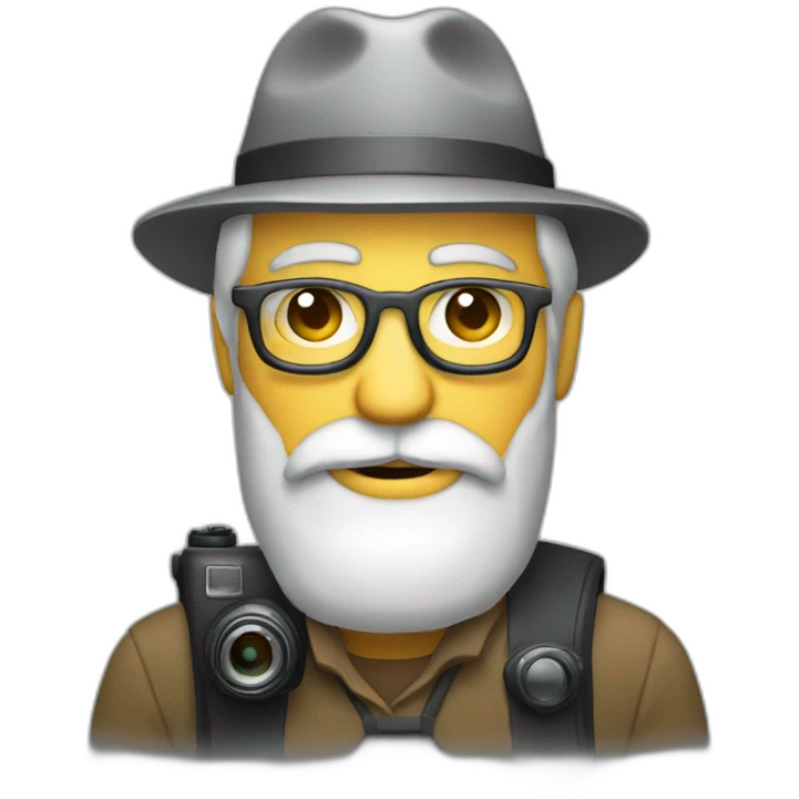 photographer, old, grey, no hat, beard, camera, nature emoji