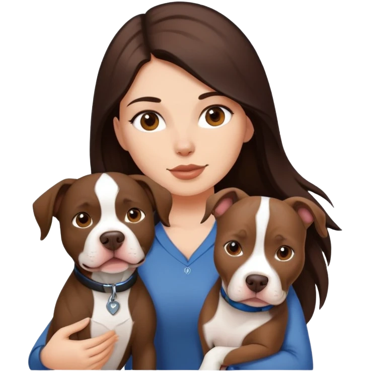 girl with dark brown long hair with her pitbull dog brown and white emoji