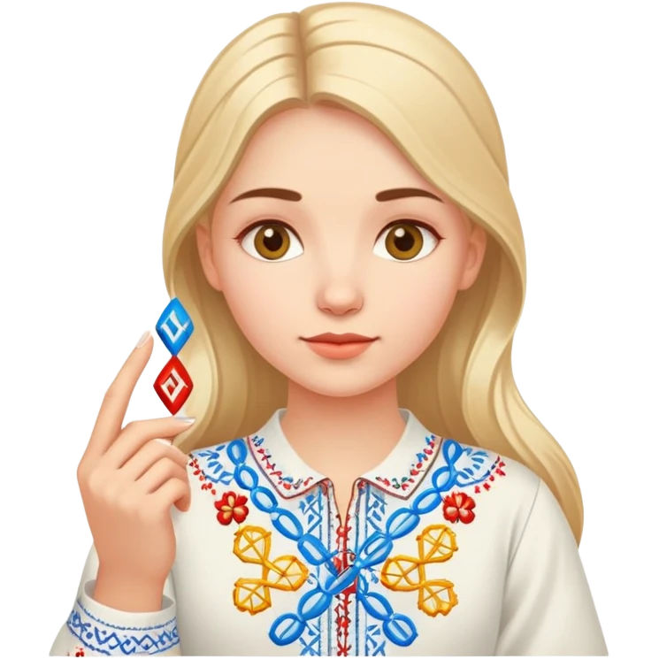 Ukrainian girl in traditional embroidered vyshyvanka shirt holding a DNA molecule in her hand emoji