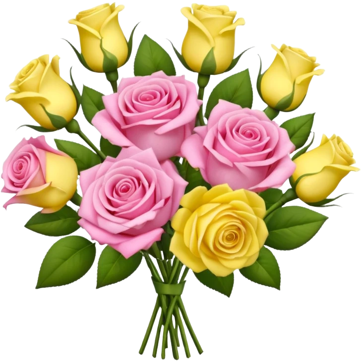 A mixed bouquet of pink roses and yellow lisianthus emoji