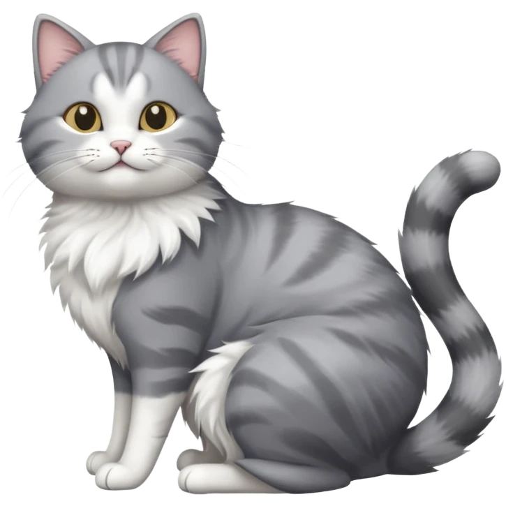 grey and white cat doing a big long stretch emoji