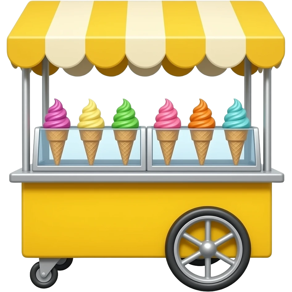 yellow street vendor cart filled with ice creams emoji