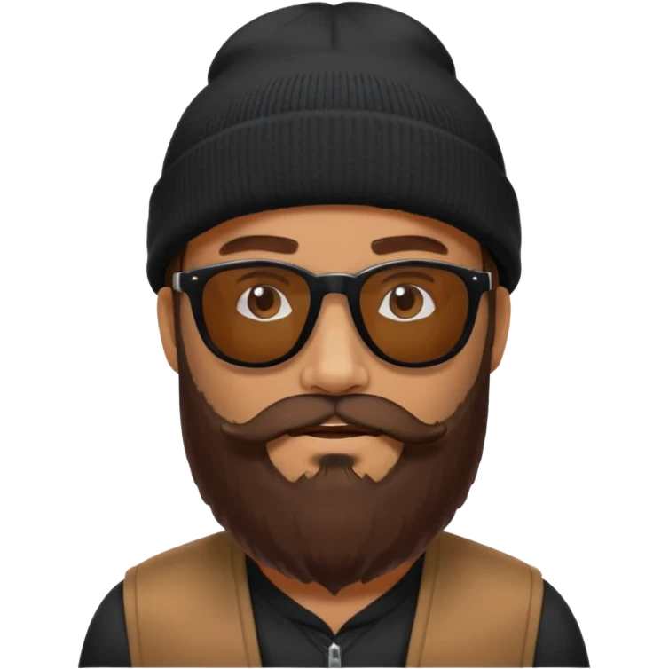 Guy with a really huge beard wearing  sunglasses and a black beanie  emoji