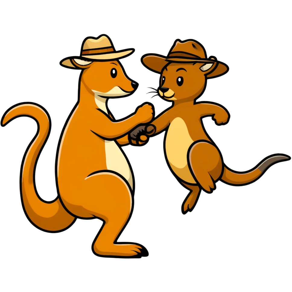 a man wearing an Australian outback hat fighting a kangaroo emoji