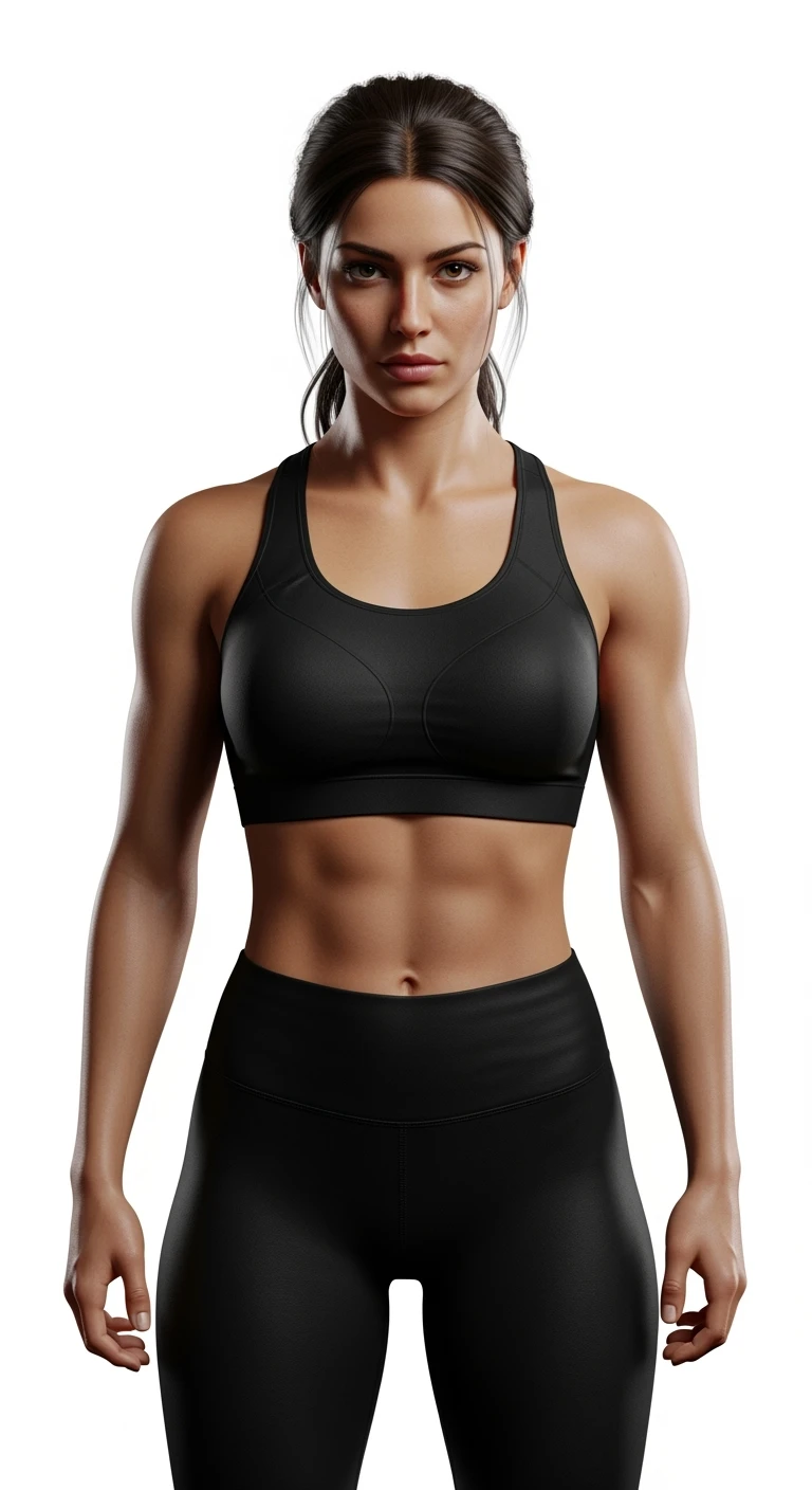 DONNA FITNESS ITALIANA REALISTICA IN FORMA, POSA FRONTALE IPERREALISTICA 4K, SENZA SFONDO emoji