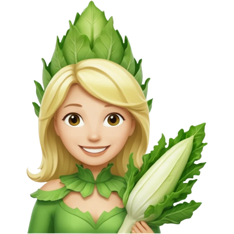Femme blonde 👩🏼 déguisée en costume d’endive géante  emoji