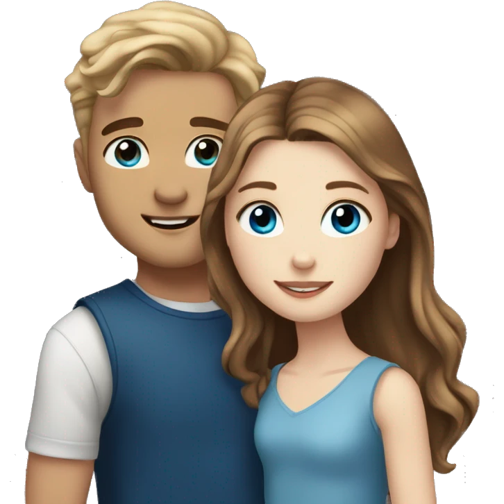 Realistic white girl with long brown hair and white boy with brown hair and blue eyes hugging  emoji